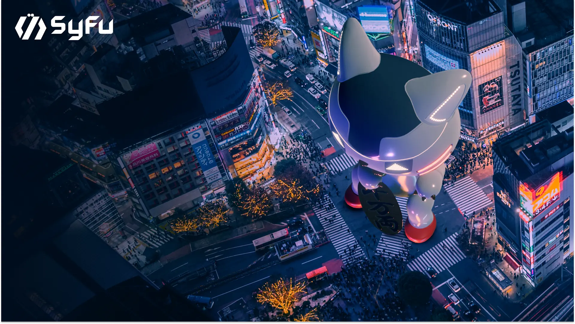 夜の街に浮かぶMANEKINEKO（SyFu公式素材）