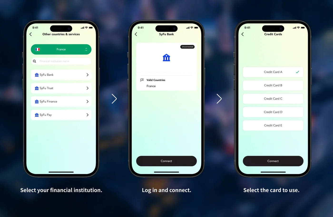 Steps for linking payment data and choosing a card